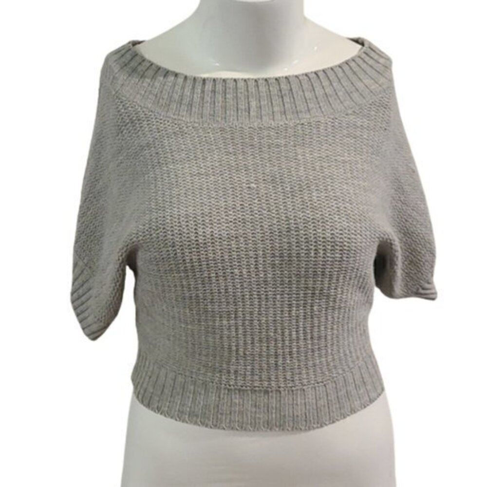 [Papaya] Gray Short Sleeve Crop Top Sweater - Size L